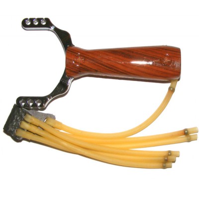 Metal & Plastic Slingshot Catapult - Wood Effect Handle